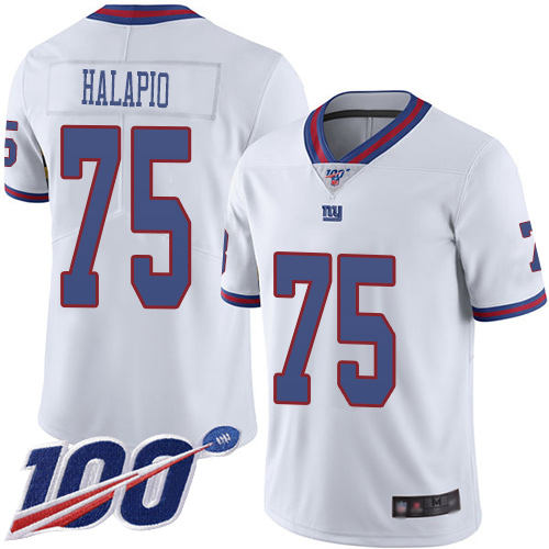 Men New York Giants #75 Jon Halapio Limited White Rush Vapor Untouchable 100th Season Football NFL Jersey